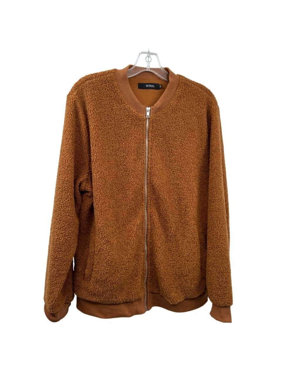 MIROL Womens Fleece Bomber Jacket Full Zip Brown Rust Size XL Pockets